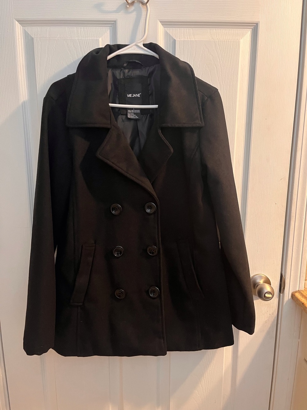 ME JANE Women's Black Double-Breasted Peacoat